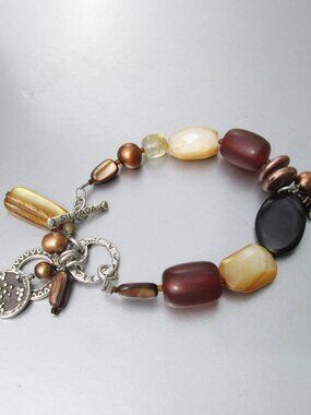 Retired SILPADA Sterling Silver Brass Pearl Shell Beaded Toggle Bracelet B1776